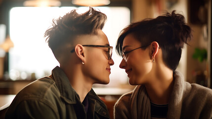 Naklejka premium Happy young LGBT couple.