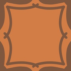 Orange background with dark brown square frame graphics.