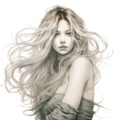 Fototapeta premium Line drawing A beautiful and stylish woman Generative AI