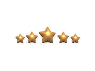 Five stars rating. Product rating or customer review with gold stars. Vector icons for apps and websites