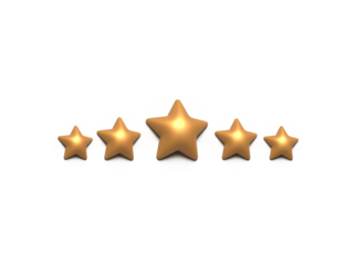 Five stars rating. Product rating or customer review with gold stars. Vector icons for apps and websites