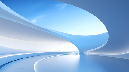 3d rendering and illustration and curved wall, architecture, white, pink, blue sky, modern, trendy, new