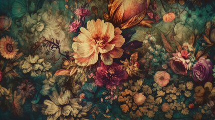 Obraz na płótnie Canvas Beautiful vintage background with flowers, exotic plants, butterflies. Floral print
