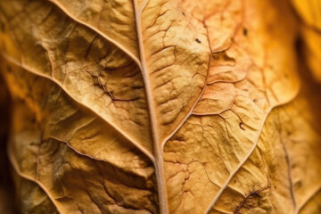 Brown Tobacco leaves background, closeup. High quality tobacco big leaf, close up.