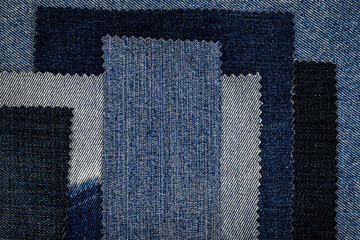 Blue denim  jeans cloth patches background 