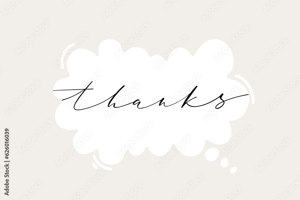 Aufkleber thanks thin script lettering on speech bubble subtle colors background card. vector design for socia