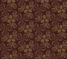 Floral ornament. Seamless abstract classic background with golden leaves. Pattern with repeating floral elements. Ornament for fabric and wallpapers