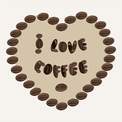 illustration with coffee beans in the form of a heart with the words 