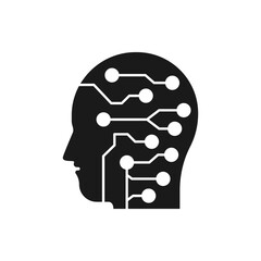 Artificial intelligence. Machine learning, human cyborg icon concept line style isolated on white background. Vector illustration