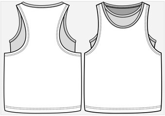 LONG LENGTH SPORTY RACER BACK DOUBLE LAYER SLEEVELESS TOP ATHLEISURE PERFORMANCE KNIT TOP DESIGN FOR WOMEN AND GIRLS IN VECTOR FILE