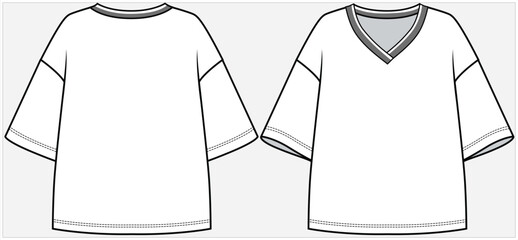 DROP SHOULDER OVERSIZE V NECK SPOTY ATHLEISURE PERFORMANCE KNIT TOP DESIGN FOR WOMEN AND GIRLS IN VECTOR FILE