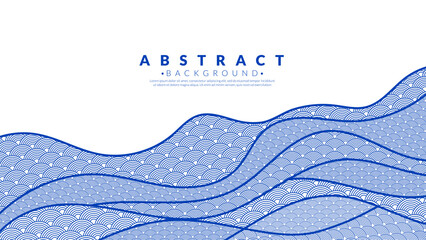 Blue water wave line pattern background. Graphic vector flat design style. Japanese style concept.