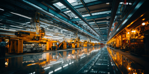 Fototapeta premium Engineering refinery production factory. Night factory lights. Generative AI.