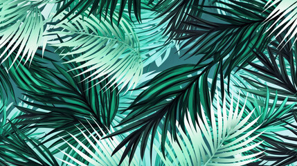 Green palm leaf pattern background. Generated AI. Illustration for design, poster or print