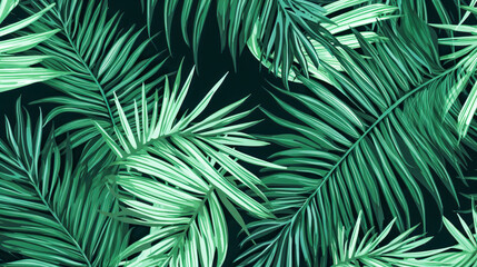 Naklejka na ściany i meble Green palm leaf pattern on a dark background. Generated AI. Illustration for design, poster or print.