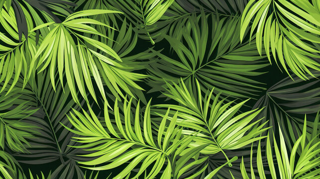 Green palm leaf pattern background. Generated AI. Illustration for design, poster or print.