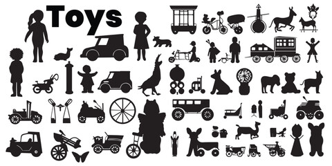 Set of silhouette Children toys vector collection
