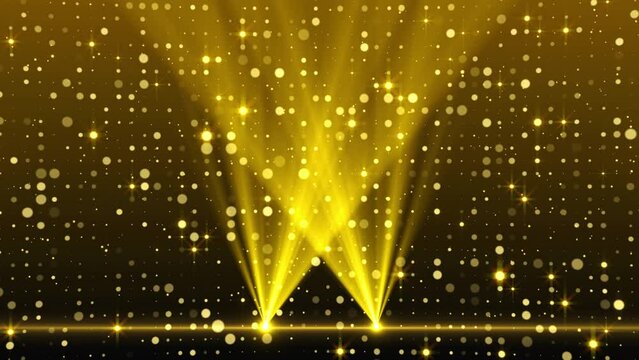 Shining golden floor particles stars dust light spot flashing luxury awards party stage background. award, music, wedding, anniversary, party and presentation backdrops, corporate.
