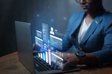 2024 business concept, businessman or engineer Show the trend of driving digital currency to develop online business.
