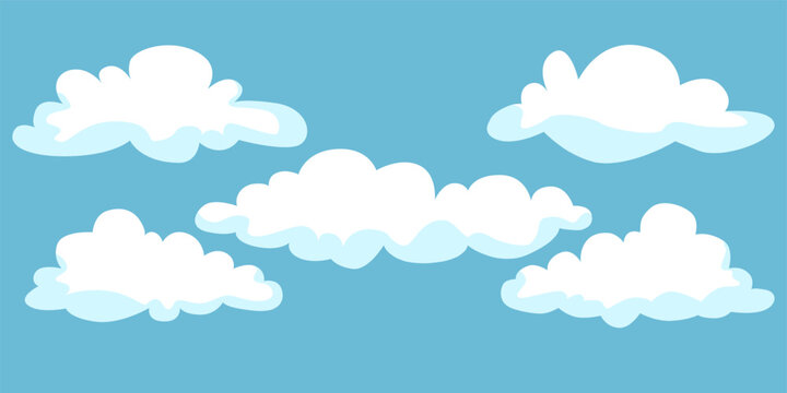 Cloud Vector illustration. Abstract white cloudy set isolated on blue background