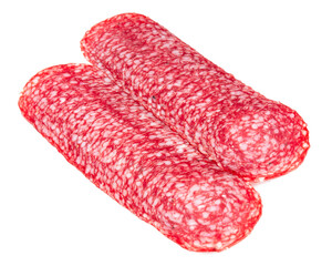 Salami sausage, isolated on white background.