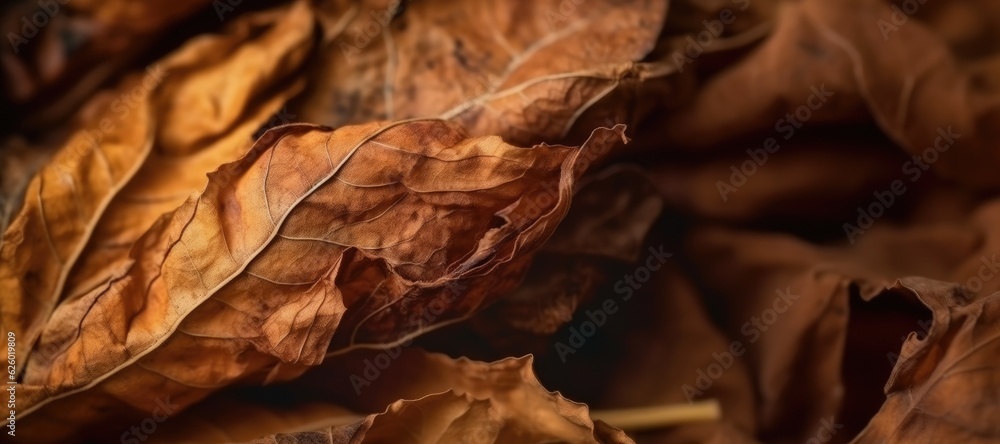 Wall mural Dry Tobacco leaves background, closeup. 