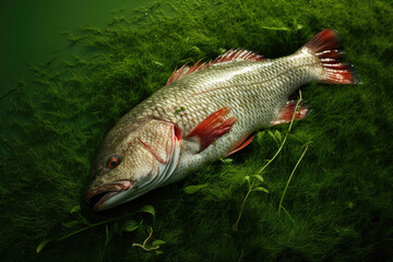 Obraz na płótnie Canvas Freshly caught big fish on green grass