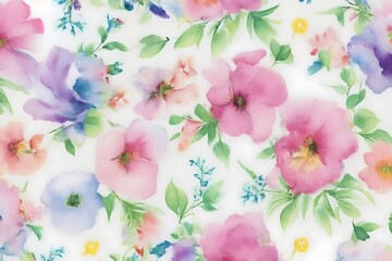 Photo different color flowers watercolor patterns, generative ai