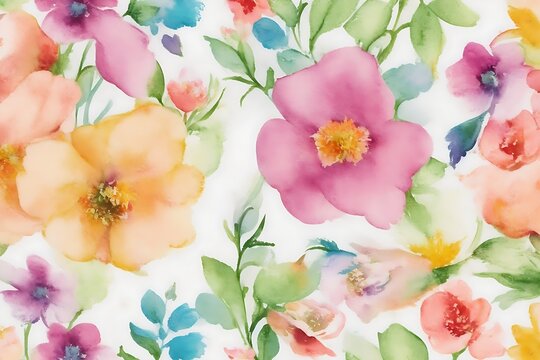 Photo different color flowers watercolor patterns, generative ai