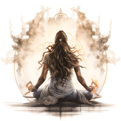 Lord shiva in form of Parvati Meditating in a white space,  Spiritual Wallpaper