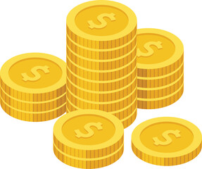 isometric gold coins on a transparent background