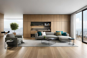 Interior design of a minimalistic living room with clean lines and clutter-free surfaces, promoting a sense of tranquility and mindfulness.