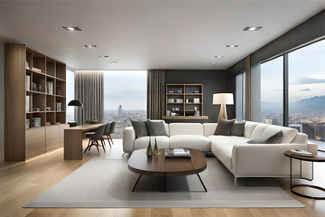 Interior design of a minimalistic living room with clean lines and clutter-free surfaces, promoting a sense of tranquility and mindfulness.