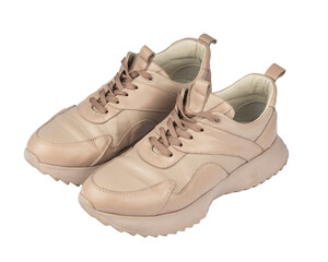 Women's leather sneakers isolated on white background