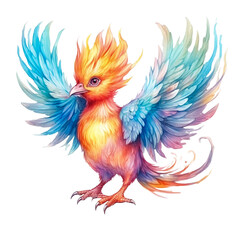 Obraz premium Colorful Young Mythical Phoenix Pheasant Bird Clip Art, Watercolor Painting Style, Generative AI