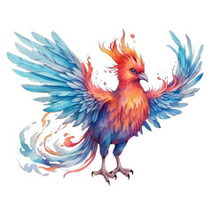 Obraz premium Colorful Young Mythical Phoenix Pheasant Bird Clip Art, Watercolor Painting Style, Generative AI