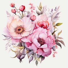 Watercolor illustration bouquet of flowers by hand draw isolated on white background.