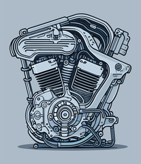 Monochrome engine of motorcycle illustration