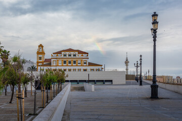 Fototapeta na wymiar Cadiz with Campo del Sur Elementary School and Tavira II Tower - Cadiz, Andalusia, Spain