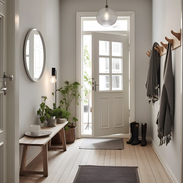 Cozy home entryway Scandinavian style design
