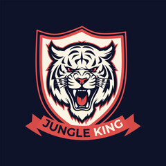 Tiger with shield mascot logo sign emblem icon. vector illustration