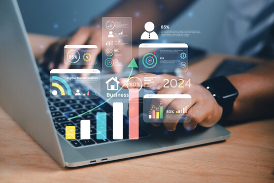 2024 business concept, businessman or engineer Show the trend of driving digital currency to develop online business.
