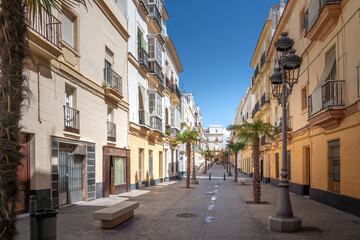 Fototapeta na wymiar Plaza Viudas Square and Street - Cadiz, Andalusia, Spain