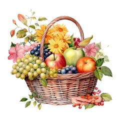 watercolor Autumn garden basket illustration isolated in white background