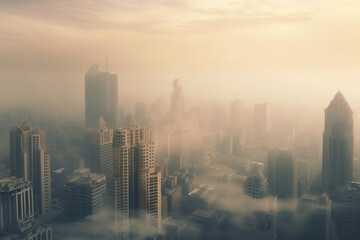 Fototapeta na wymiar smog over big city with skyscrapers. generative ai