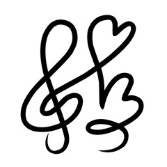 Musical Keys And Abstrack Hand Drawn Heart 