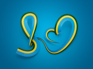 Obraz premium 3d Flag Of Rwanda Heart Shaped Shiny Wavy Awareness Ribbon flag On Blue Background 3d Illustration