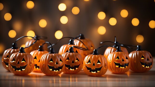 Halloween decorations with light and bokeh background. Halloween theme. generative ai. 