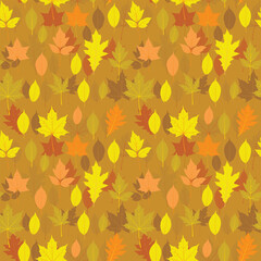 Obraz premium Autumn leaves seamless pattern, vector fall illustration. Red, yellow, and brown leaf background. Back to school design