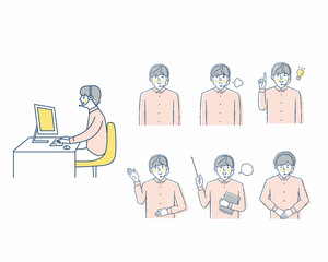 男性オペレーターの表情_h-T　バリエーションセット